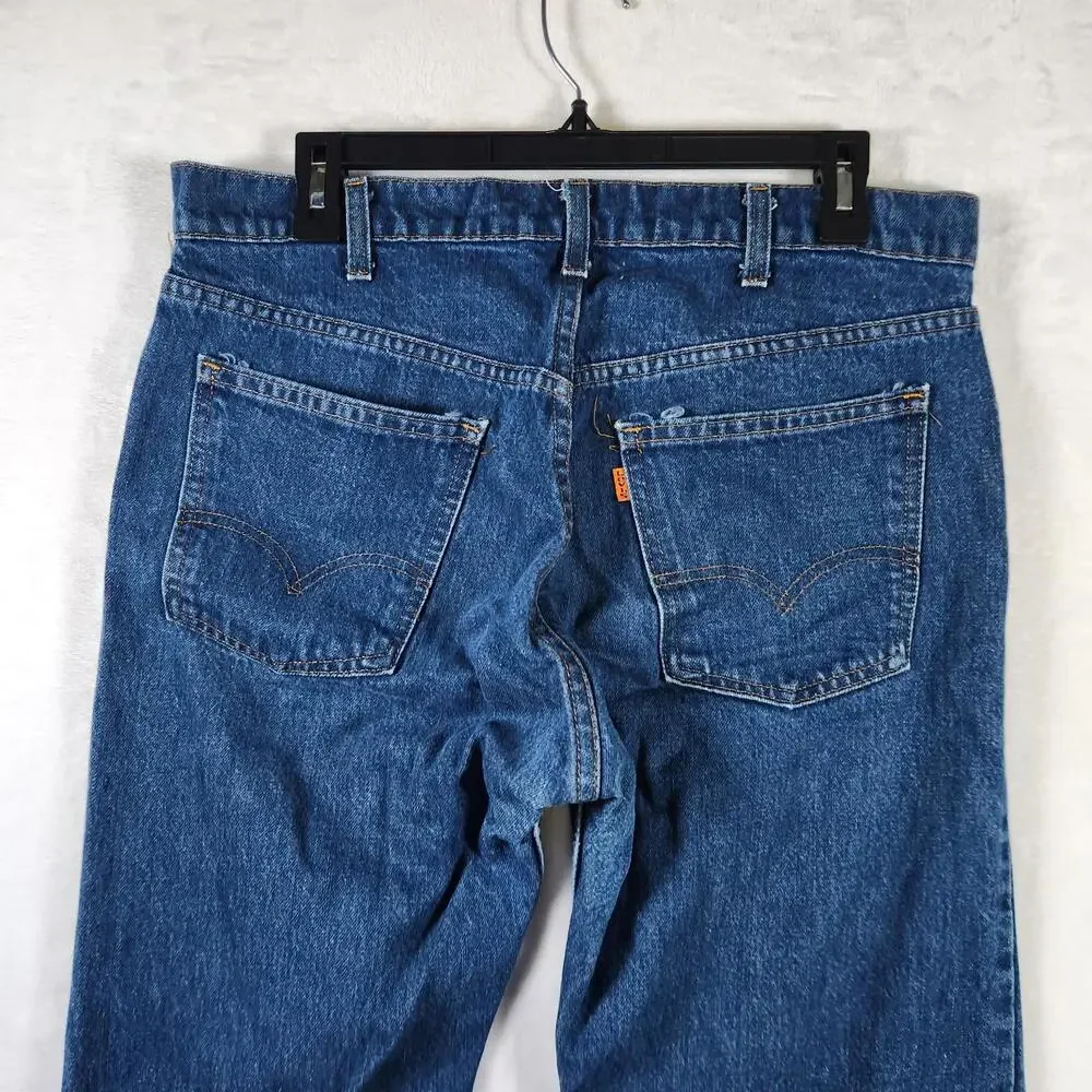 Levi's 505 Regular Fit Jeans Mens 34x32 Dark Wash Straight Leg Orange Tab‎